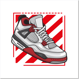 AJ 4 Retro Fire Red Sneaker Posters and Art